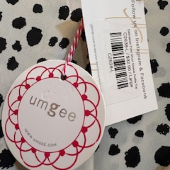 Umgee Dalmatian Print Short Sleeve Ruffle Top, New with Tags, L - Picture 5 of 10